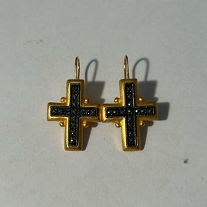 Gold and Marcasite Cross Earings